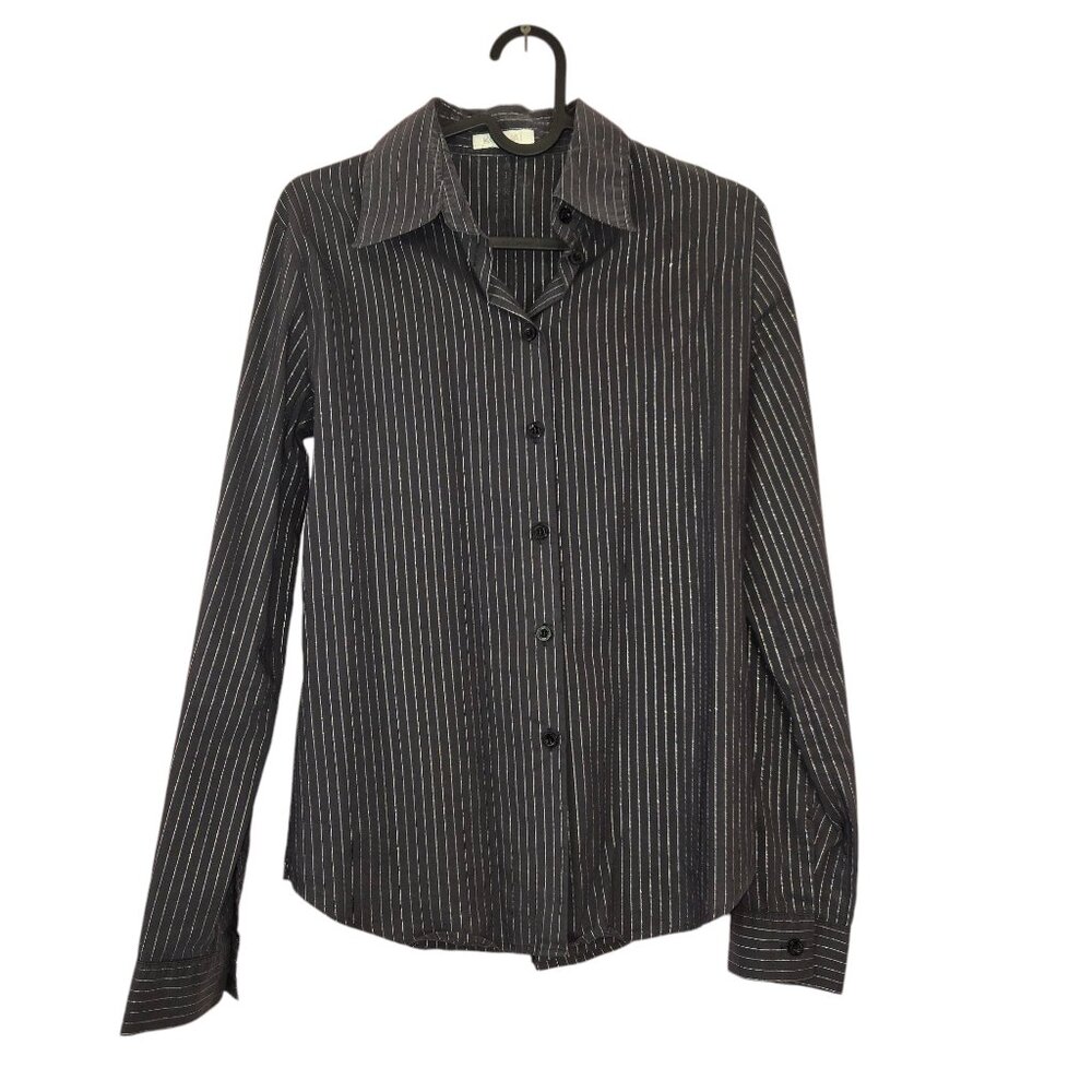 Vintage KOOKAI Womens Long Sleeve Metallic Stripe button up, size S